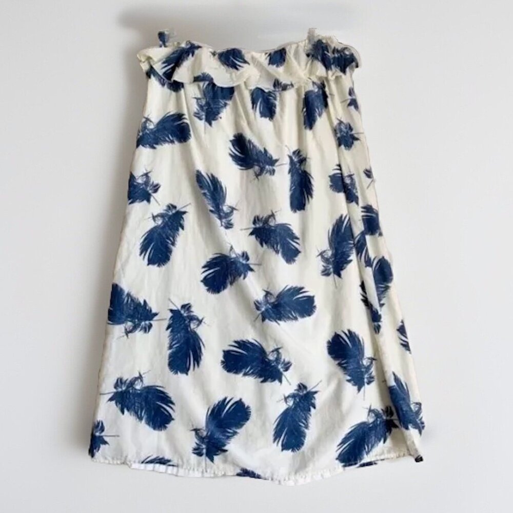Amanda Uprichard Ivory Blue Feather Print Midi Skirt Women’s Medium Resort